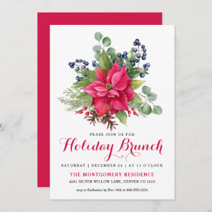 Invitation Elégant Poinsettia Rouge Noël Brunch