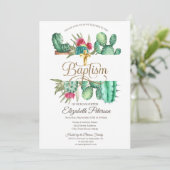 Invitation Élégant Pois de cactus Gold Cross (Debout devant)