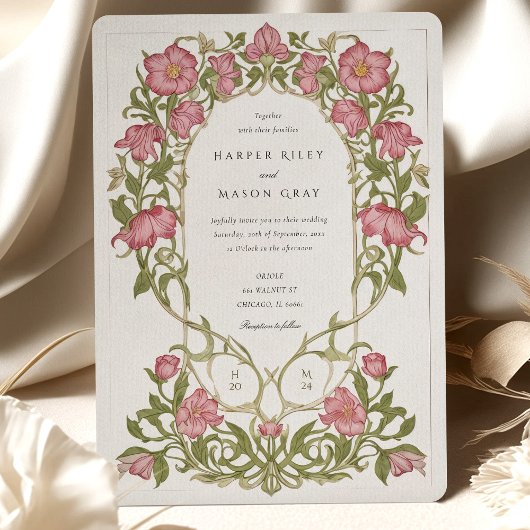 Invitation Elégant pois doux Art Nouveau Mariage