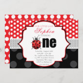 Invitation Elégant pois Ladybug Polka point premier anniversa (Devant / Derrière)