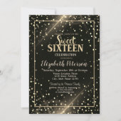 Invitation Elégant Pois or, Black Sweet 16 (Devant)