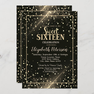 Invitation Elégant Pois or, Black Sweet 16