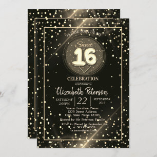 Invitation Elégant Pois or, Sweet 16 Party
