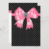 Invitation Élégant pois rose et noir (Devant / Derrière)
