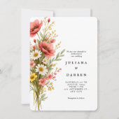 Invitation Elegant Poppy Daisy Bouquet Rustic Floral Wedding  (Devant)