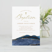 Invitation Elégant porte bleu marine avec Croix d'or | Baptêm (Debout devant)