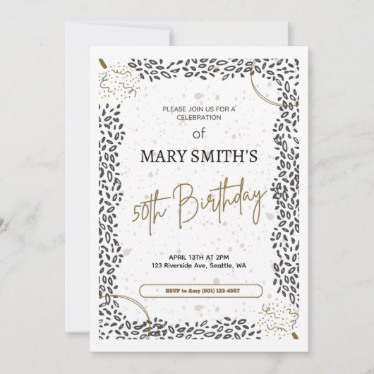 Invitation Elégant Poster de animal Gold Black 50e anniversai (Devant)