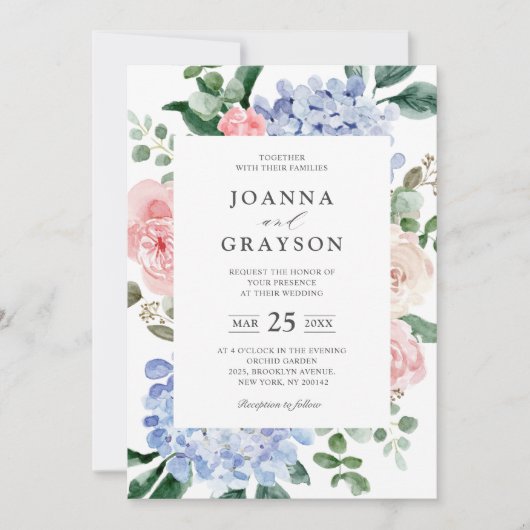 Invitation Élégant Poudre bleu rose Hydrangée Mariage formel (Devant)
