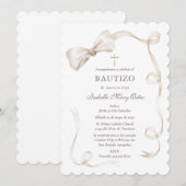 Invitation Élégant pour baptême de fille dans des tons beige (Devant / Derrière)