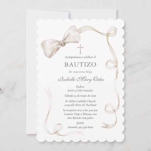 Invitation Élégant pour baptême de fille dans des tons beige (Devant)