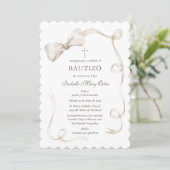 Invitation Élégant pour baptême de fille dans des tons beige (Debout devant)