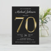 Invitation Elégant pour lui Gold Black 70e anniversaire (Debout devant)