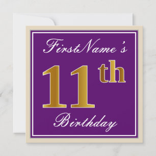 Invitation Elégant, pourpre, Faux Gold 11e anniversaire + Nom