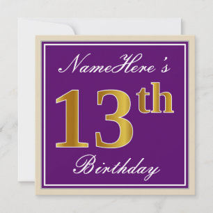 Invitation Elégant, pourpre, Faux Gold 13ème anniversaire + N