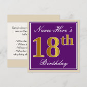 Invitation Elégant, pourpre, Faux Gold 18ème anniversaire + N (Devant / Derrière)