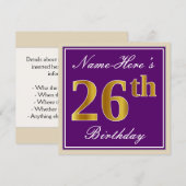 Invitation Elégant, pourpre, Faux Gold 26ème anniversaire + N (Devant / Derrière)