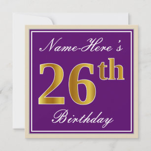 Invitation Elégant, pourpre, Faux Gold 26ème anniversaire + N