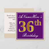 Invitation Elégant, pourpre, Faux Gold 36ème anniversaire + N (Devant / Derrière)