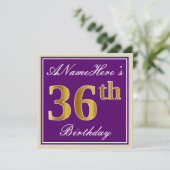 Invitation Elégant, pourpre, Faux Gold 36ème anniversaire + N (Debout devant)