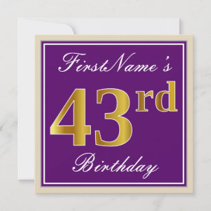 Invitation Elégant, pourpre, Faux Gold 43ème anniversaire + N