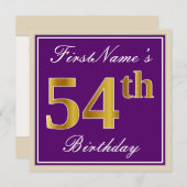 Invitation Elégant, pourpre, Faux Gold 54e anniversaire + Nom (Devant / Derrière)