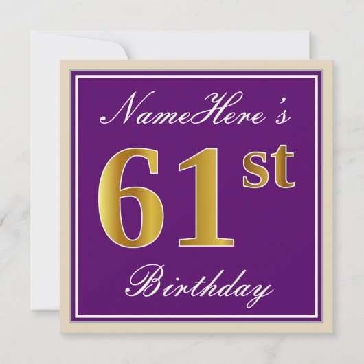 Invitation Elégant, pourpre, Faux Gold 61ème anniversaire + N (Devant)