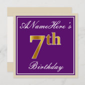 Invitation Elégant, pourpre, Faux Gold 7e anniversaire + Nom (Devant / Derrière)