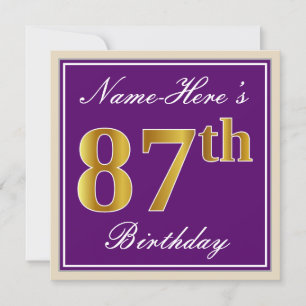 Invitation Elégant, pourpre, Faux Gold 87ème anniversaire + N