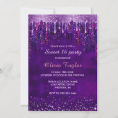 Invitation Élégant pourpre gouttes parties scintillant ballon (Dos)