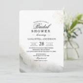 Invitation Elegant poussière d'or et vert sauge pour une douc (Debout devant)