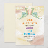 Invitation Elégant premier anniversaire Dinosaur Aquarelle (Devant / Derrière)