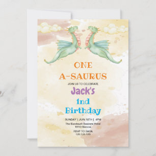 Invitation Elégant premier anniversaire Dinosaur Aquarelle