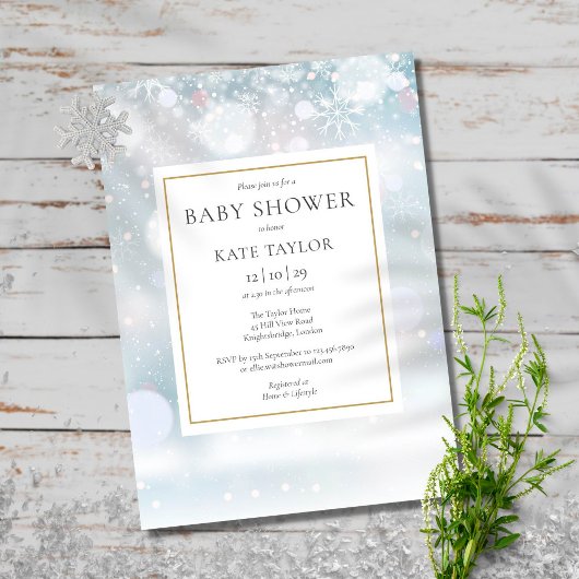 Invitation Élégant premier Baby shower de flocons de neige d'