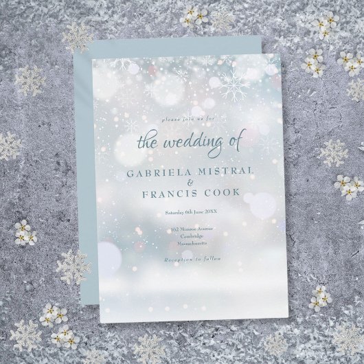 Invitation Elégant premier Snowflakes Mariage d'hiver