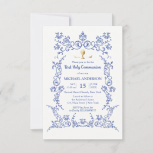 Invitation Élégant Première communion or calice victorien ble