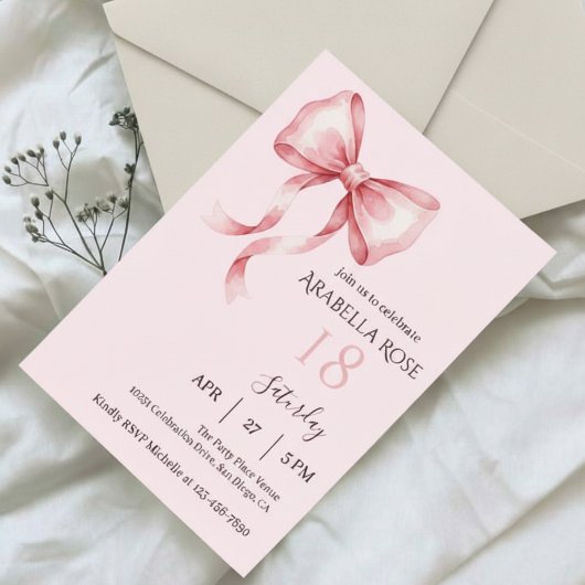Invitation Elegant Preppy Coquette Bow Birthday Party