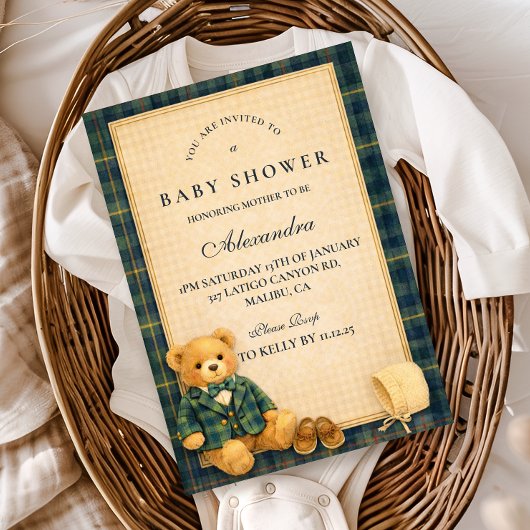Invitation Elegant Preppy Teddy Bear Baby Shower