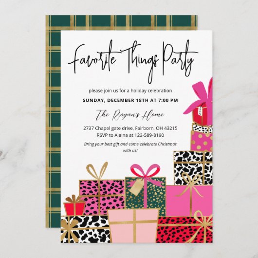 Invitation Elegant Presents Favorite Things Party Holiday (Devant / Derrière)