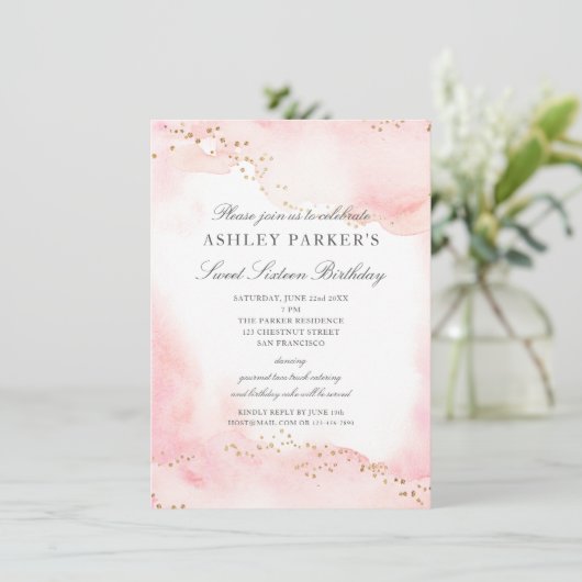 Invitation Élégant Pretty Rose Gold Parties scintillant Douce (Debout devant)