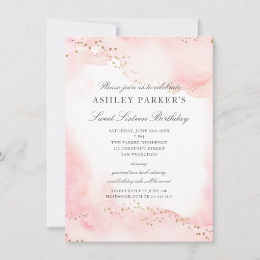 Invitation Élégant Pretty Rose Gold Parties scintillant Douce (Devant)