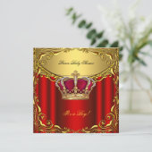 Invitation Élégant Prince Baby shower Regal Red Gold Boy (Debout devant)
