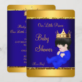 Invitation Élégant Prince Baby shower Royal Blue Gold Boy (Devant / Derrière)