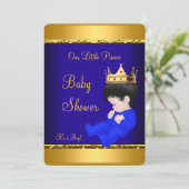 Invitation Élégant Prince Baby shower Royal Blue Gold Boy (Debout devant)