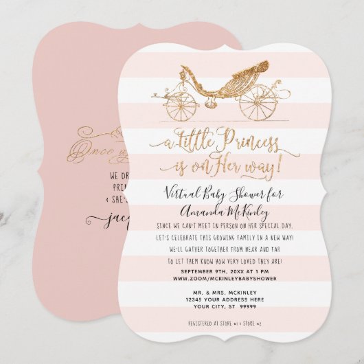 Invitation Elégant Princess Carriage Gold Baby shower virtuel (Devant / Derrière)