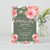 Invitation Élégant printemps floral vert Fête des Mères Brunc (Debout devant)