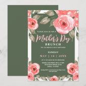 Invitation Élégant printemps floral vert Fête des Mères Brunc (Devant / Derrière)