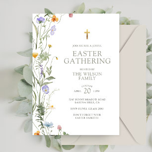 Invitation Elégant Printemps Florals Gold Cross Rassemblement
