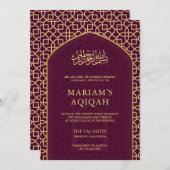 Invitation Élégant prune or islamique Mihrab Aqiqah (Devant / Derrière)