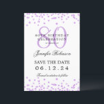 Invitation Elegant Purple 80th Birthday Save Date Détails<br><div class="desc">Elégant design "70th Birthday Party" avec faux confettis de parties scintillant & détails texte. Facile à utiliser et facile à personnaliser. Commandez aujourd'hui !</div>