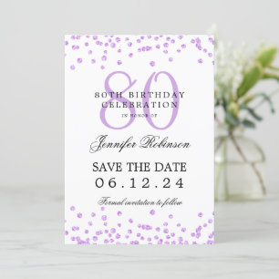 Invitation Elegant Purple 80th Birthday Save Date Détails